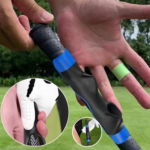 ZWOOGYM Golf Grip Kit,2 Pack Golf Grip Trainer with 1 Swing Correcting Arm Band, to Help Train Correct Hand Position,Golf Training Aid, (Black Band+Black&Blue Grip Trainer, 1)