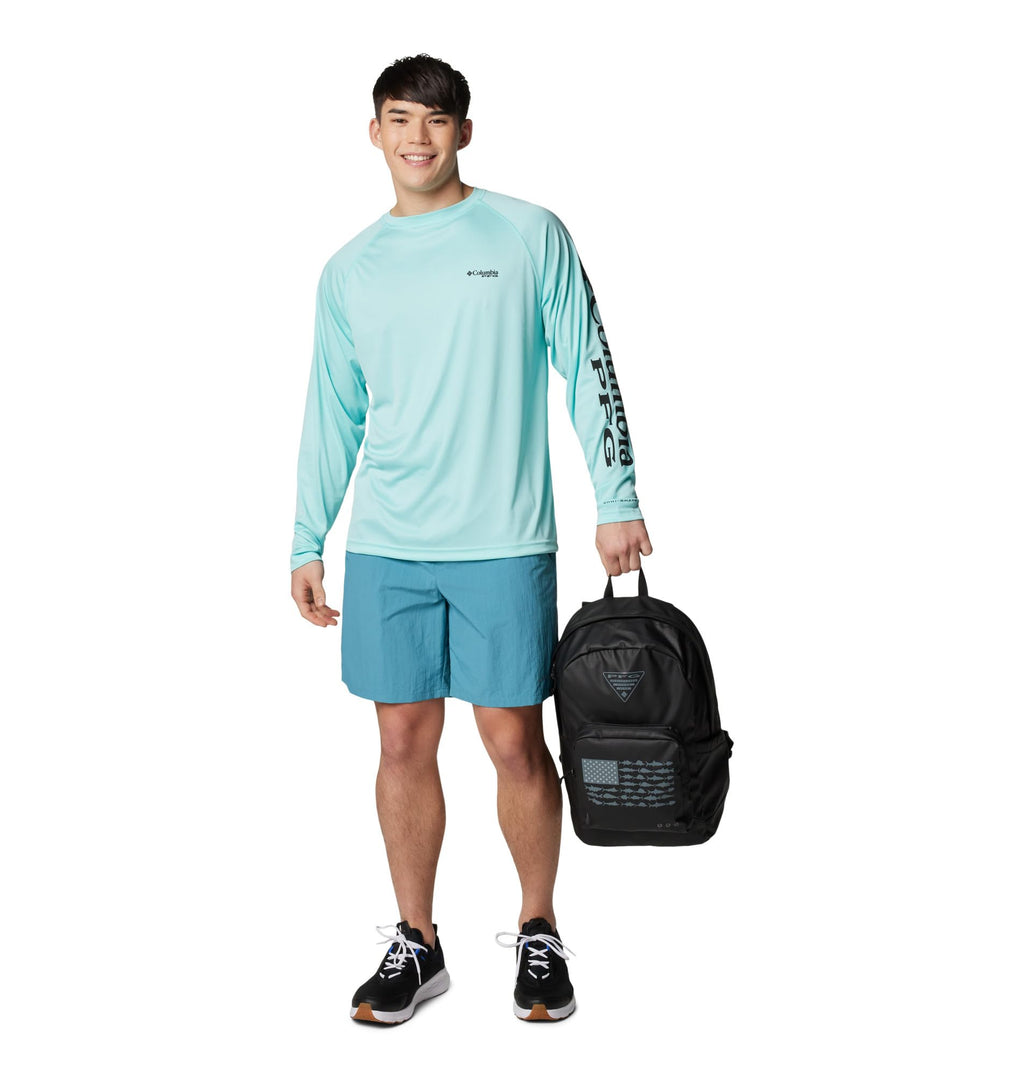 Columbia Men's PFG Terminal Tackle Long Sleeve Fishing Shirt, Gulf Stream/Black Logo, 2X Tall