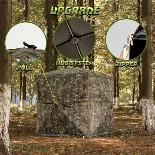 Lenotos 270° See-Through Hunting Blind - Pop Up Ground Blind for 2-3 People, Camouflage, Silent Windows, Portable Durable Ground Blind for Deer & Turkey Hunting - Variation 1013