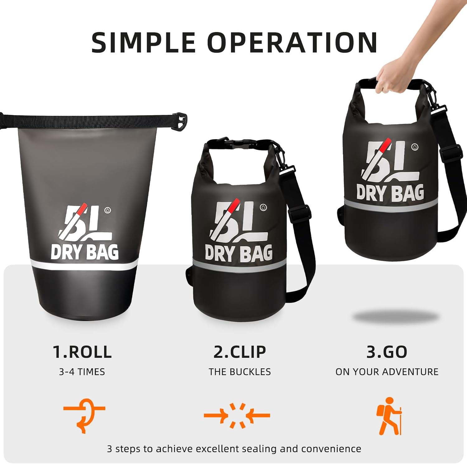 Skiennix Waterproof Dry Bag - 5L Lightweight Roll Top Backpack with Reflective Design & Phone Pouch for Travel, Swimming, Kayaking