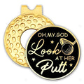 rofiowa Oh My God Look At Her Black Gold Golf Ball Marker with Hat Clip, Funny Golf Accessories for Women, Christmas Mother's Day Birthday Gifts for Golf Fan Golfer, Novelty Golf Gifts for Her