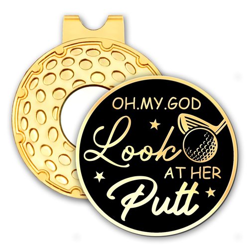 rofiowa Oh My God Look At Her Black Gold Golf Ball Marker with Hat Clip, Funny Golf Accessories for Women, Christmas Mother's Day Birthday Gifts for Golf Fan Golfer, Novelty Golf Gifts for Her