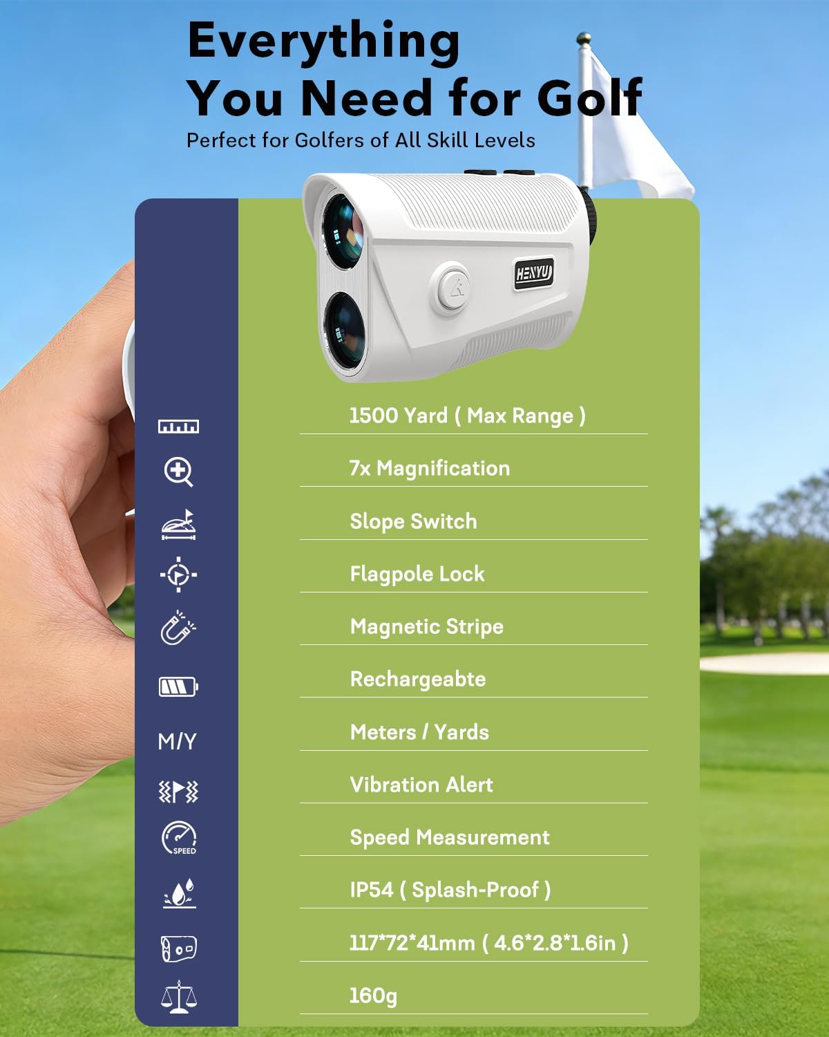 Skiennix Golf Rangefinder - 1500 Yards Laser Precision with Slope, 7X Magnification & Vibration Lock