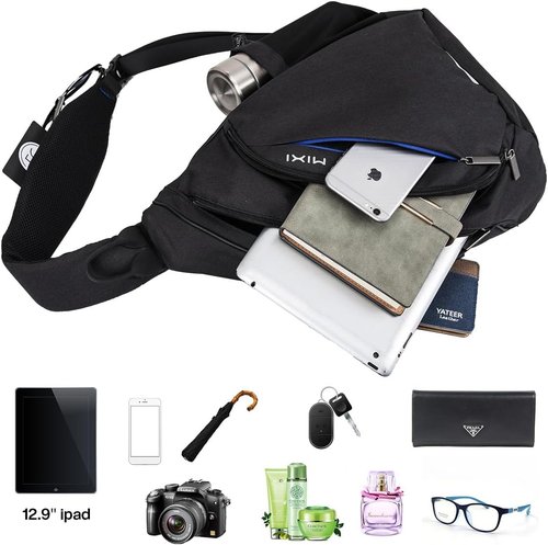 Mixi Sling Bag | Unisex One Shoulder Backpack with USB Port - Versatile Casual Daypack, 19 Inch, Black