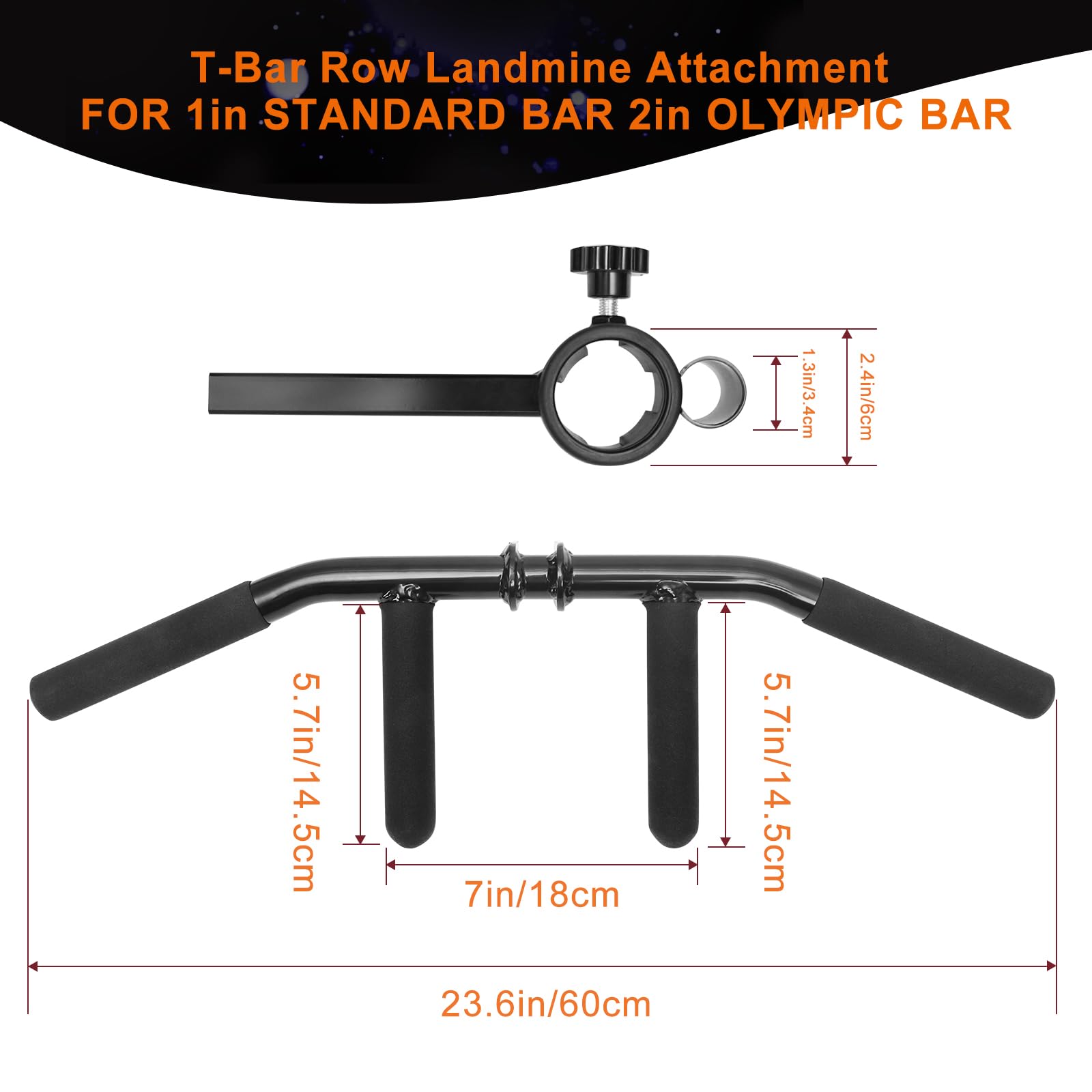 powerfeng T Bar Row Attachment Multi-Grip: T Bar Row Multi-Grip Handle Bar Attachment for 2Inch Olympic Barbell Bar & 1Inch Standard Bar Strength Workout Training