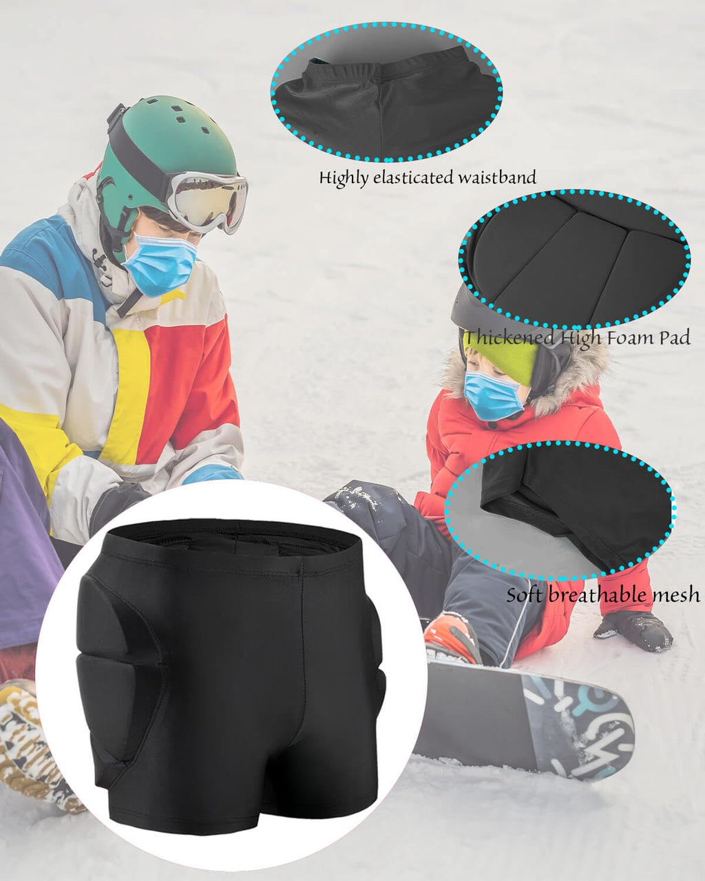 Reomoto Kids Hip Protection Pads Shorts Skiing Skating Snowboard Hip Protection Pads for Teenagers (Black, XL)