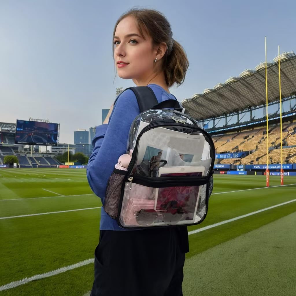 Fammart Clear Backpack Stadium Approved 12x6x12 - Kids & Small Adult Transparent Backpack for School, Work, Sports, Concerts - Clear Bag