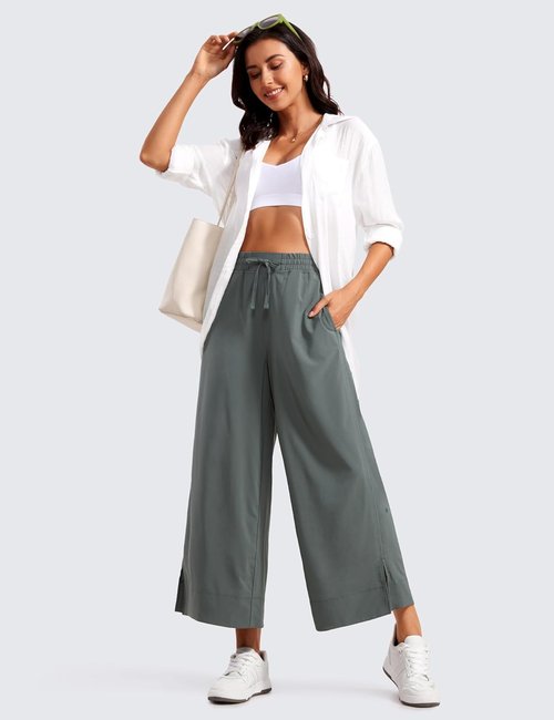CRZ YOGA Lightweight Wide Leg Cropped Pants - Casual Summer Sweatpants for Women | 25" Length
