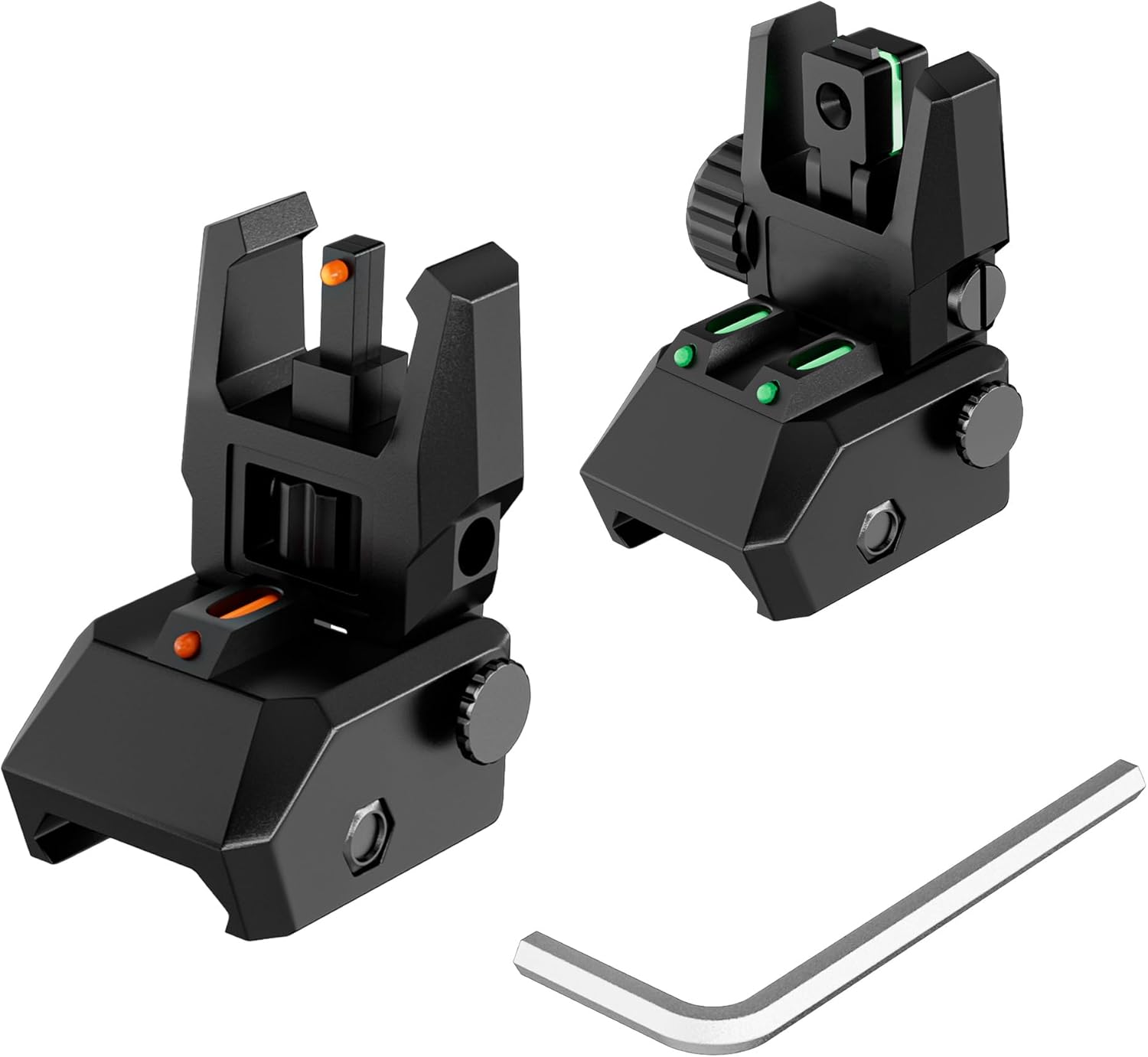Skiennix Fiber Optic Sights - Adjustable Flip-Up Front & Rear Sights with Red/Green Dots | Tool-Free Setup