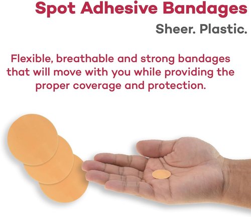 Dealmed Sheer Plastic Spot Bandages - Small Round Sterile Strips, Latex-Free Wound Care, 100 Count