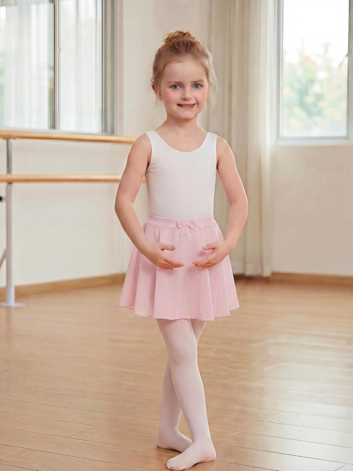 Stelle Girls Ballet Skirt - Chiffon Dance Skirt with Mesh Bowknot | Elastic Waist Pull-On Design