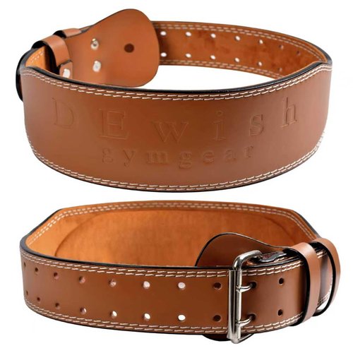 Leather Gym Fitness Belt, 4" & 6" Padded Lumbar Back Support, 10 Adjustable Holes for Weightlifting Powerlifting Bodybuilding Deadlift Squat Workout Strength Training (4-Inch, Brown, 37"-40")