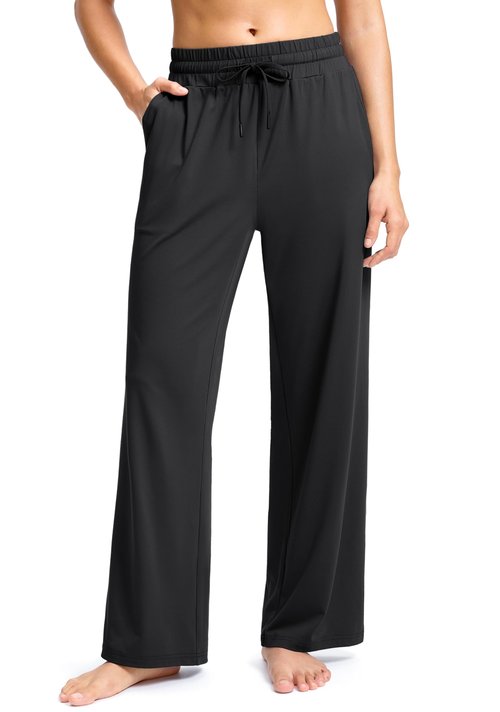 SANTINY Women's Soft Sweatpants Lightweight Yoga Lounge Casual Pants Stretch Open Bottom Sweat Pants for Women with Pockets (Black_L)
