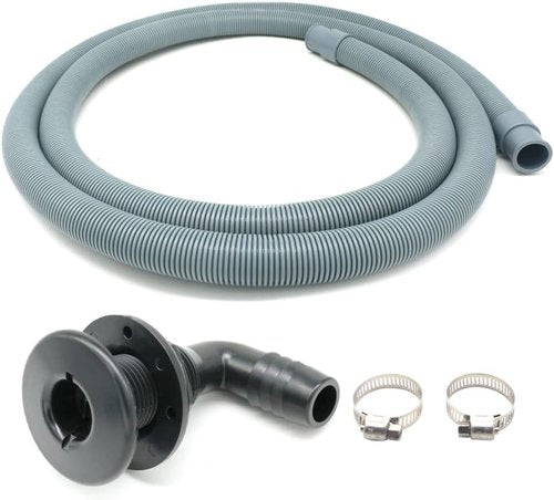 Marine Bilge Pump Hose - 3/4 Inch Plumbing Kit with 90° Black Elbow & Stainless Steel Clamps | 5 FT Long