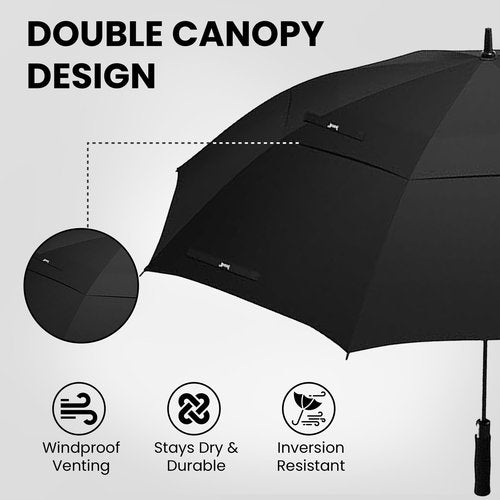 JPAXI Golf Umbrella Windproof - 62 Inch Large Umbrellas For Rain Heavy Duty - Automatic Open Ultimate UV Protection - Water Repellent Double Canopy Vented - Best Sports Umbrella