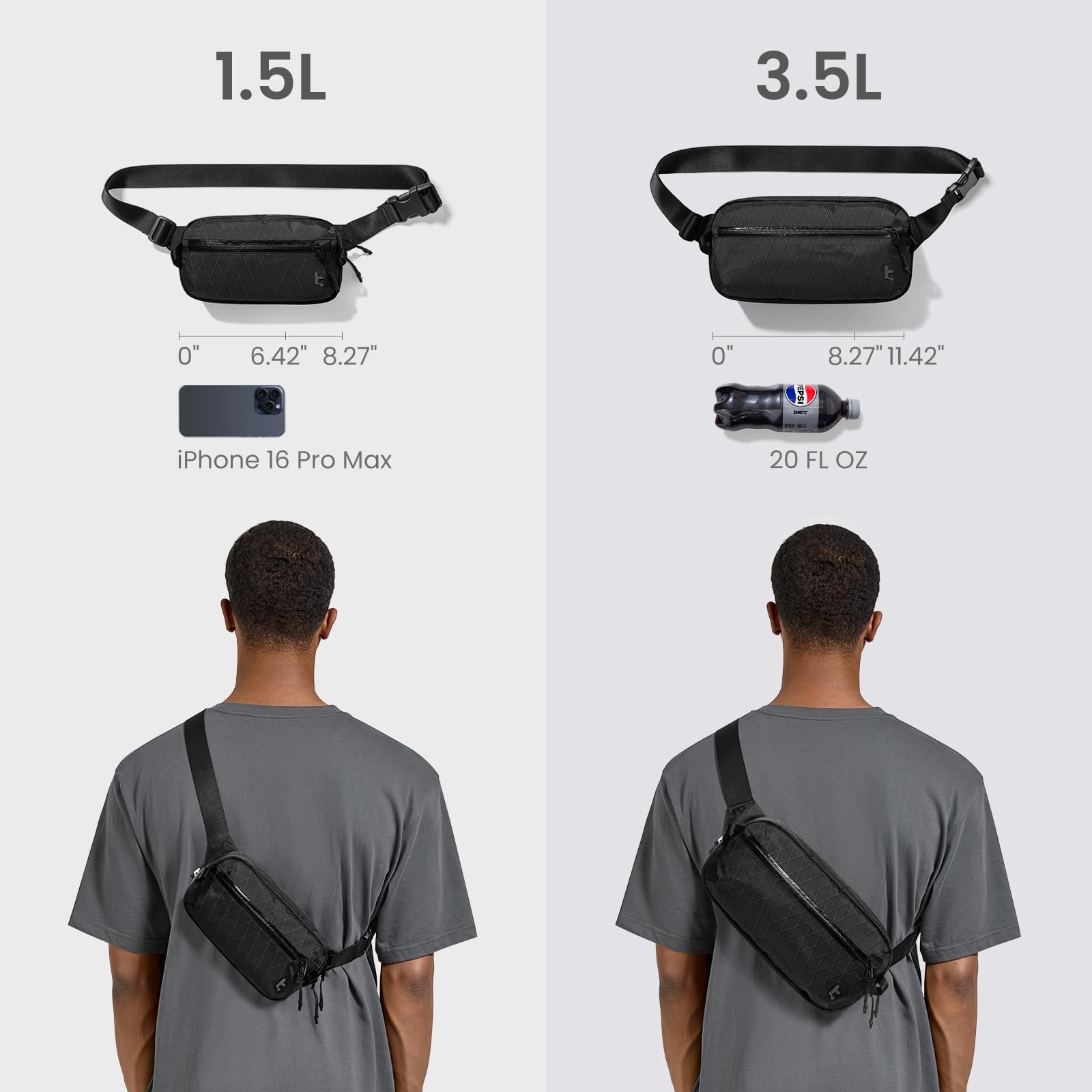 tomtoc 1.5L X-Pac Sling Bag with RFID Blocking, Crossbody Bag Minimalist Chest Shoulder Pack for Men/Women, Water-resistant Lightweight Casual Funny Pack for Travel, Daily Commute