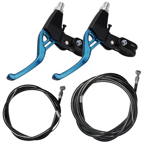 Lomodo 6 Pieces Bicycle Brake Accessories Including 2 Pack Aluminium Alloy Brake Levers (2.2 cm in Diameter) and 2 Pair V Brake Set and 2 Pack Brake Wire for Mountain/Road/MTB Bike (Blue)