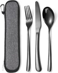 MURRI&MURRDI Stainless Steel Travel Cutlery Set - Reusable 3-Piece Flatware with Case | Black