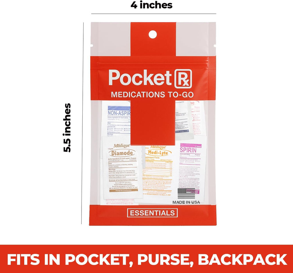Pocket RX Mini Travel Medicine Kit - TSA-Approved First Aid Pouch with 10 Essential OTC Medications - Compact & USA Made (17 Tablets)