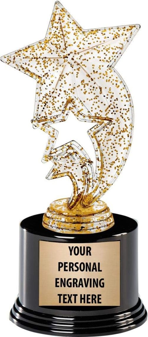 Crown Awards Gold Glitter Rocket Star Trophy - Custom Engraving | 7.25" Deluxe Round Base