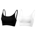 AMRIY Women’s Seamless Ribbed Sports Bra with Removable Pads Adjustable Thin Straps Light Support Workout Everyday Bra Black White, S