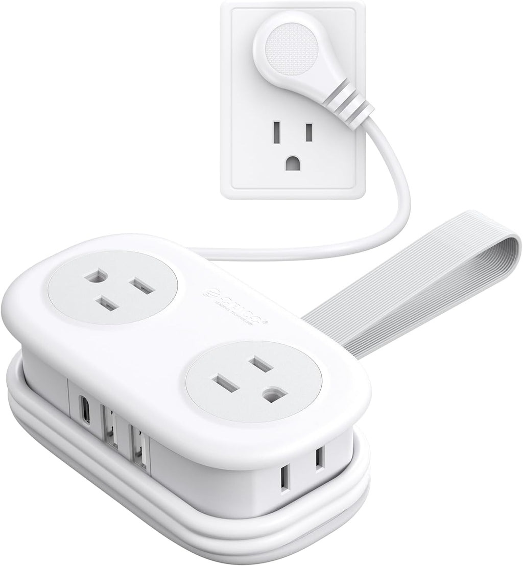 ORICO Travel Power Strip - 4 Outlets & 3 USB Ports (1 USB-C) | Compact 4FT Extension Cord for Hotels & Cruises