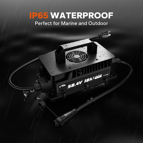 LiTime 58.4V 18A Lithium Battery Charger - IP65 Waterproof Smart Charger for 48V LiFePO4 Battery