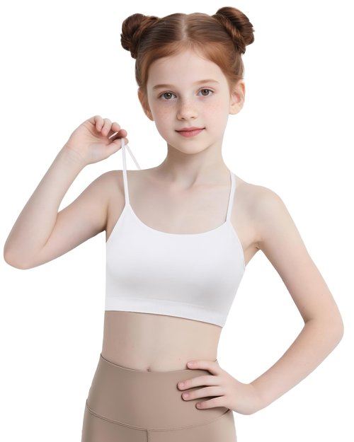 iMuchic Girls Sports Bra Spaghetti Strap Y Back Racerback Training Bra for Girls with Removable Padding White