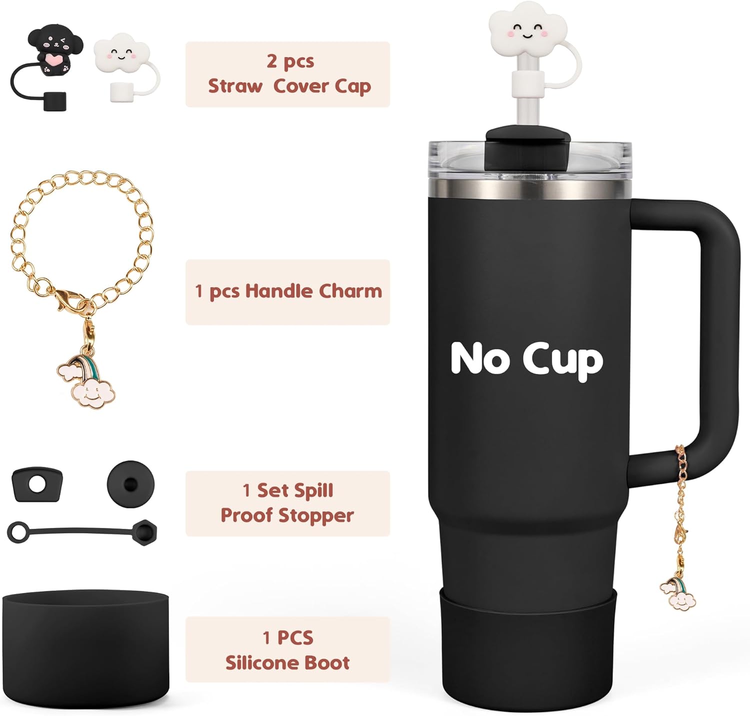 Stanley Cup Accessories Set - 2 Straw Covers, 1 Silicone Boot & 3 Spill-Proof Stoppers | Fits 30 & 40 Oz Tumblers