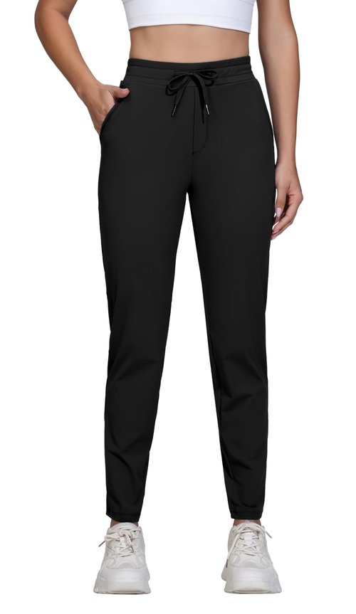 Dress Golf Pants Women Workout Athletic Track Sweatpants High Waisted with Pockets Lightweight Work Travel Petite Comfy Stretch Lounge Casual Joggers Yoga Leggings Trendy Clothes Outfits 27" Black S