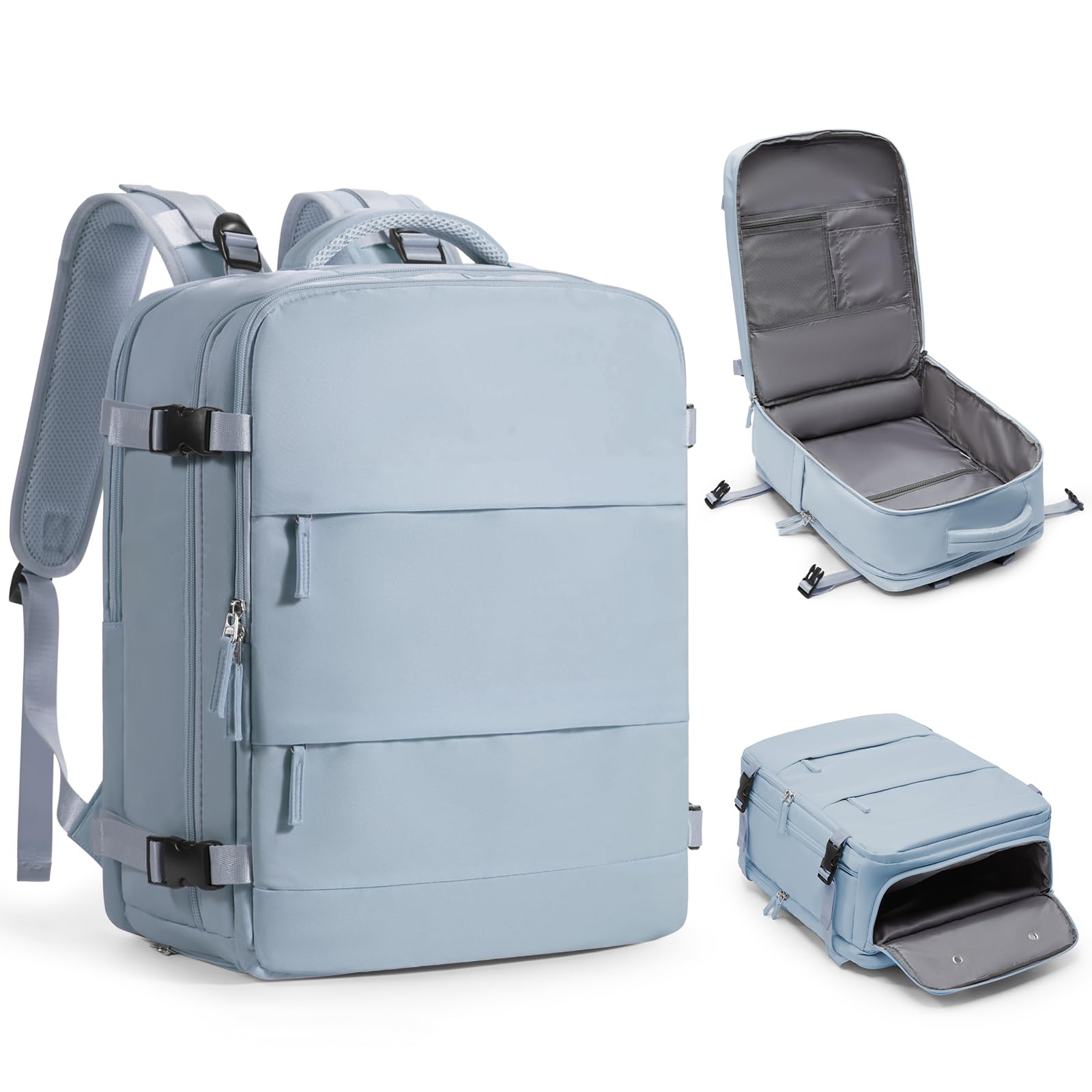 Large Travel Backpack Carry on Flight Approved Mochila De Viaje Carry on Backpack for Airplanes Spirit Airlines Personal Item Bag 18x14x8 Inches Travel Bag Traveling Backpack for Women Men Grey Blue