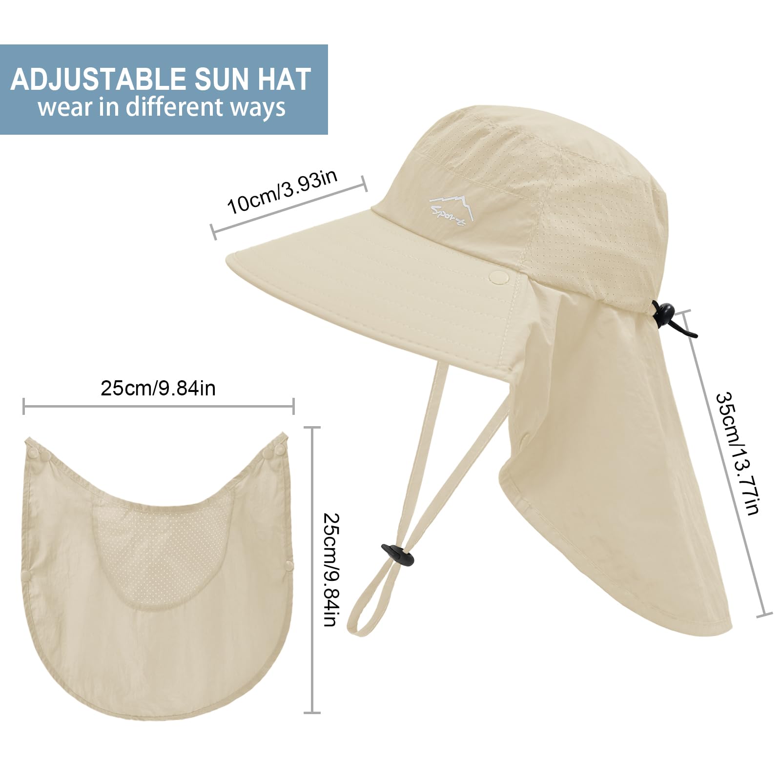 Sun Hat for Men Women with Neck Flap,UPF 50+ UV Protective Hiking Fishing Hats,Wide Brim Sun Hat for Women&Men