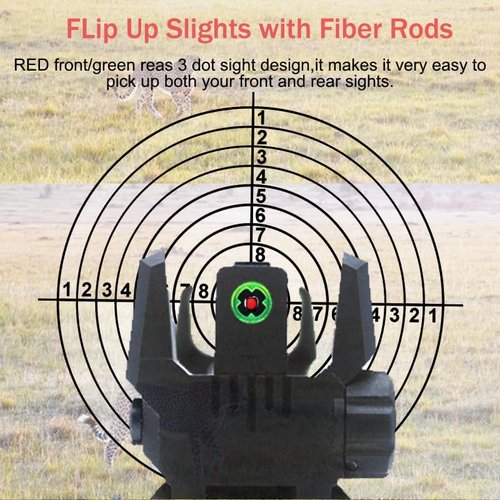 Fiber Optic Sights - Flip-Up Front & Rear Backup Sights with Green/Red Optics | Durable Black Polymer