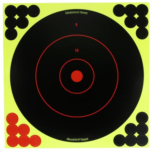 Birchwood Casey Shoot-N-C Bullseye Dispenser Targets | Always Flat Adhesive Back Shooting Training Reactive Targets with Pasters, 12" - Pack of 12