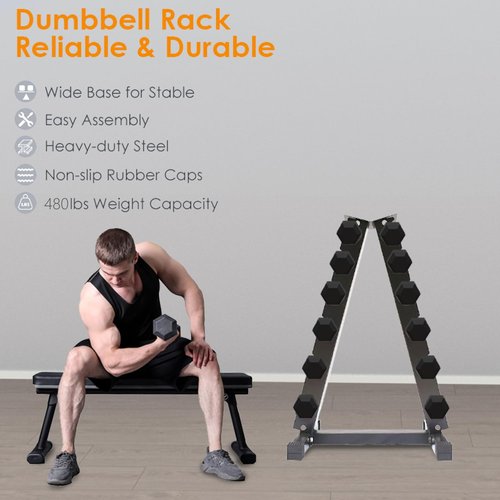 6 Tier Dumbbell Stand Only,Heavy Duty Steel Dumbbell Holder for Home Gym,Max Weight Capacity 660 LBS