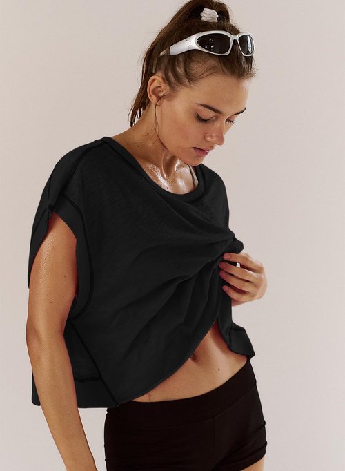 Kumufenc Women's Workout Shirts - Open Back Casual Yoga Tees | Slouchy Crop Athletic Tops