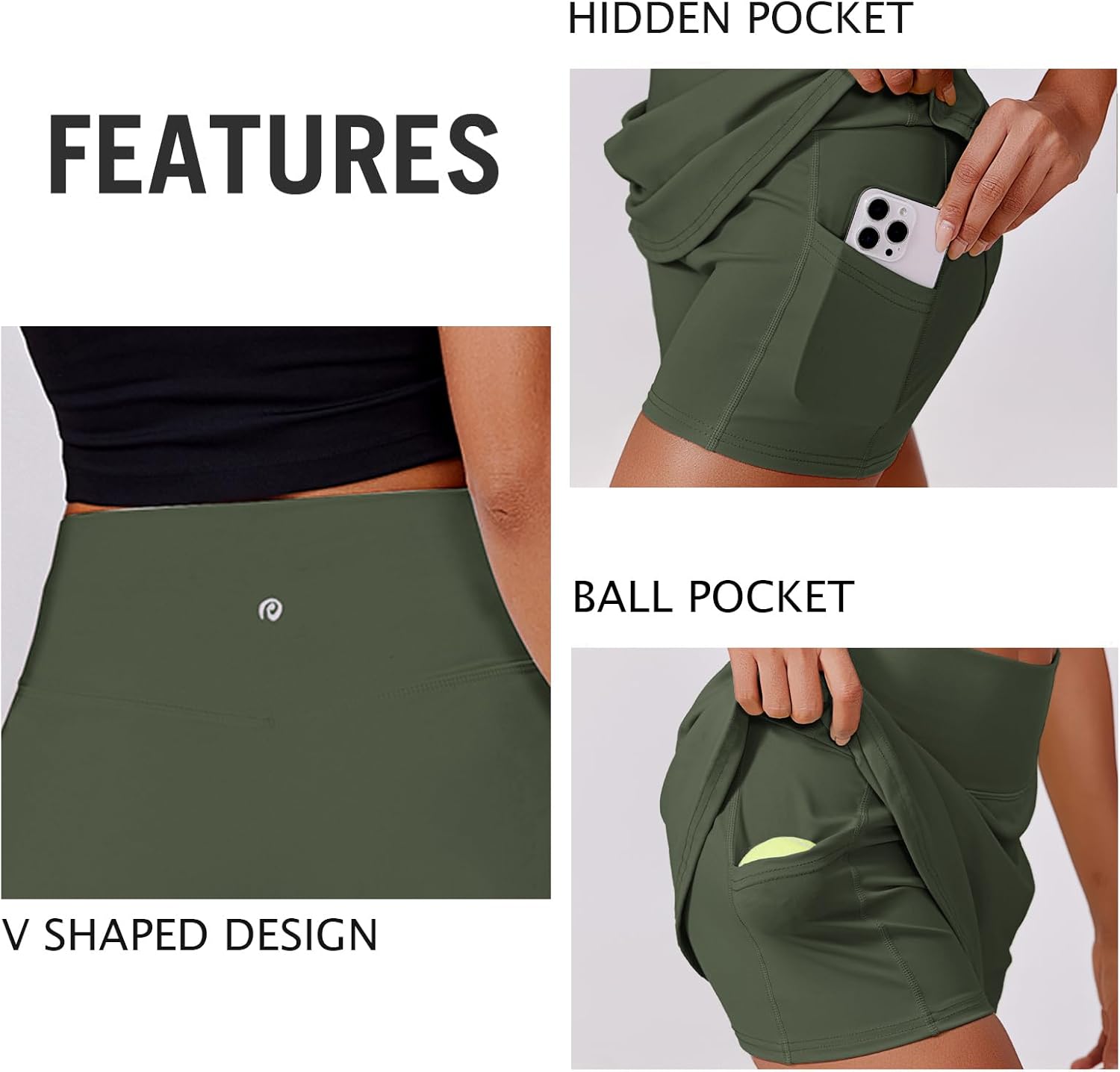 PINSPARK Women's High Waisted Tennis Skirt - Stretchy Golf Skort with 2 Pockets for Workout & Running