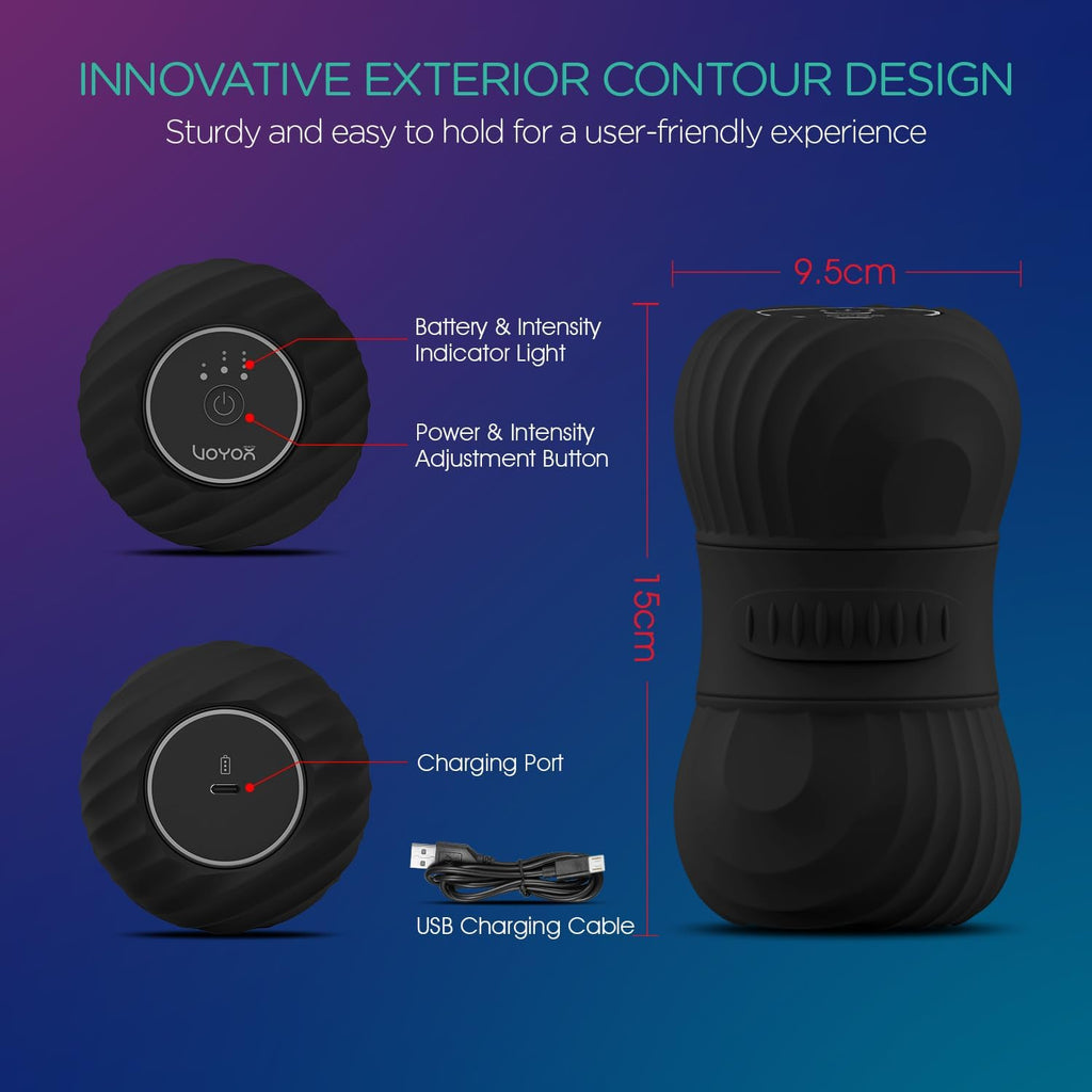 VOYOR-HEALTH Vibrating Peanut Massage Ball - Electric Deep Tissue Roller with 4 Intensities | Rechargeable for Muscle Pain Relief (Black)