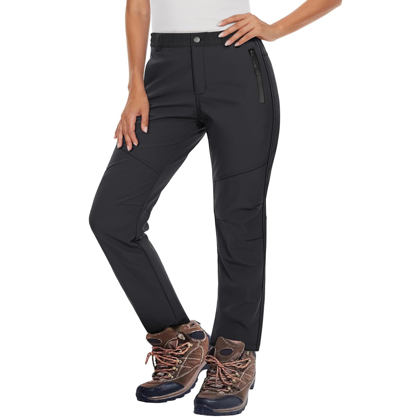YOHOYOHA Plus Size Women's Fleece Hiking Pants - Adjustable Mid-Rise Loose Fit Pants for Casual Hiking Workouts, Comfortable Straight Leg Black 3XL