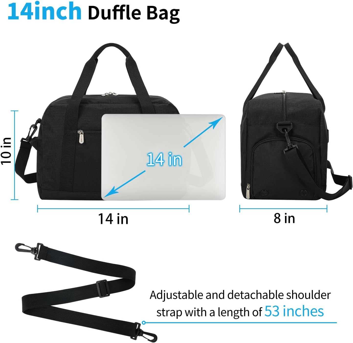 Skiennix Mini Duffel Bag - Lightweight 14-Inch Gym Bag with Shoe Compartment - Black