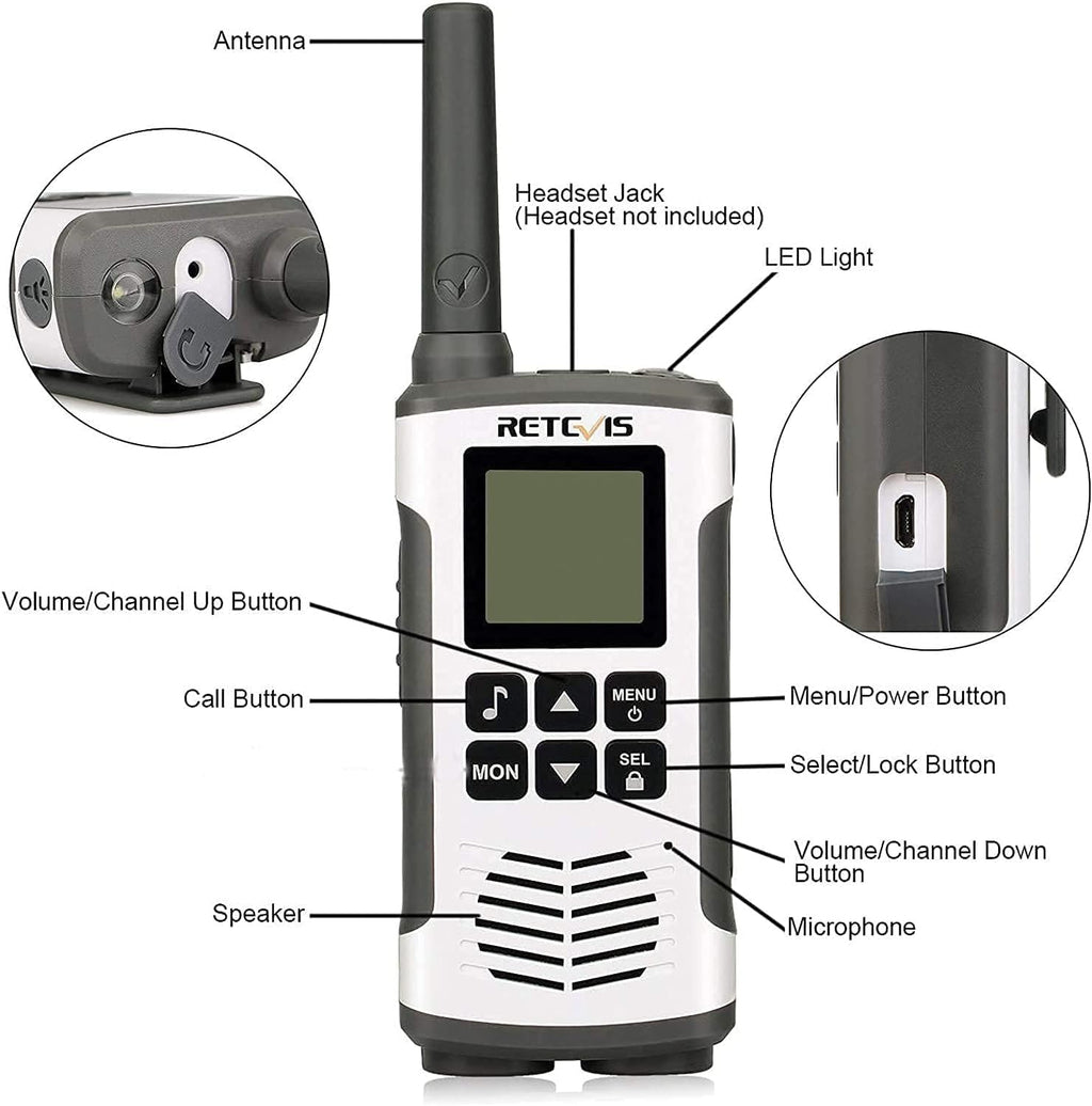 Retevis RT45 Walkie Talkies - Long Range Rechargeable FRS Radios with NOAA Flashlight | 2 Pack for Camping & Hiking