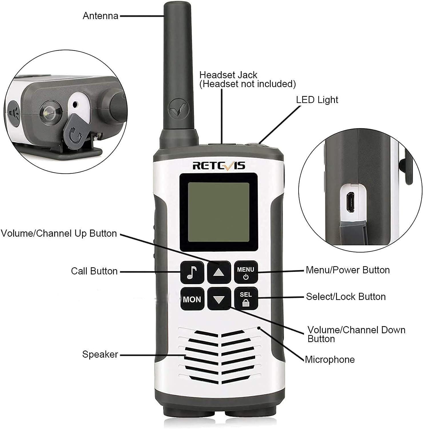 Retevis RT45 Walkie Talkies - Long Range Rechargeable FRS Radios with NOAA Flashlight | 2 Pack for Camping & Hiking