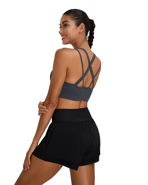 Nikuja Sports Bras for Women,Strappy Running Sports Bras for Women High Support with Removable Pads 3 Pack(0001_Red+Grey+Quetzal Green_L)