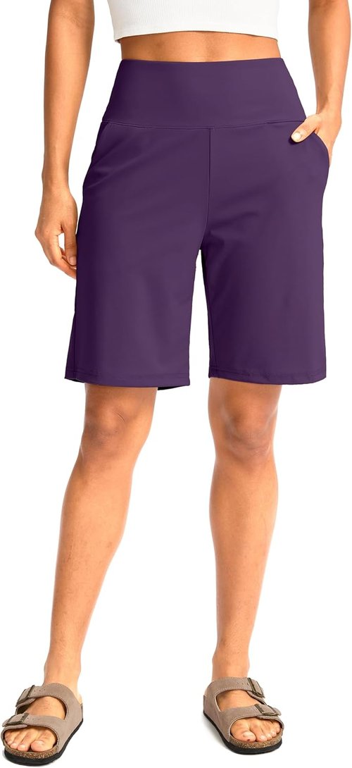 G Gradual Women's Bermuda Shorts - High Waisted, Knee Length with Pockets for Athletic Workouts | 9" Size
