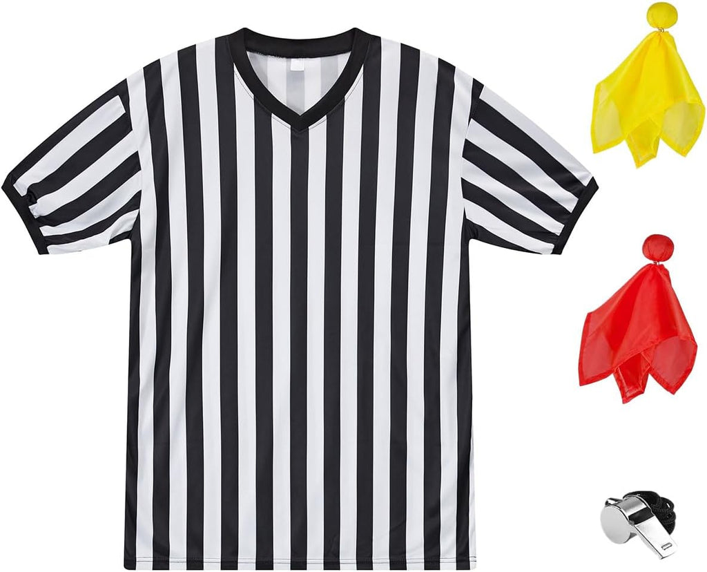 Skiennix Referee Shirt - 4-Piece Umpire Costume Set with Jersey, Flags & Whistle for Football Halloween