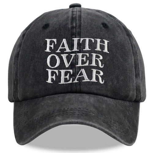 Faith Over Fear Hats for Men Women, Embroidered Adjustable Cotton Christian Jesus Religious Baseball Cap
