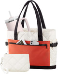 Skiennix Puffer Tote Bag - Stylish Work Bag with Cup Holder & Compartments | Quilted Travel Tote