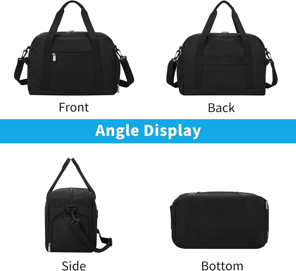 Skiennix Mini Duffel Bag - Lightweight 14-Inch Gym Bag with Shoe Compartment - Black