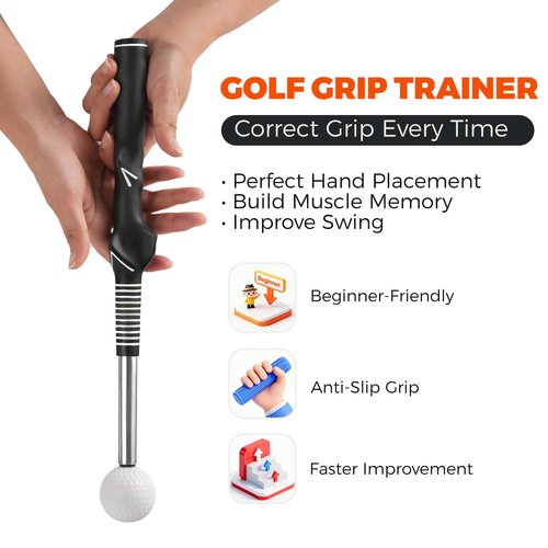 honharo Golf Swing Trainer – Retractable Click Stick Grip & Tempo Trainer for Right-Handed Golfers, Stainless Steel Shaft Golf Training Aid for Indoor & Outdoor Swing Practice