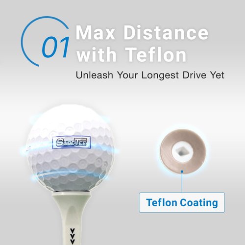 Subetee Long Plastic Golf Tees with Super Teflon Slip-Out Tip for Longer Drives, 3-Pack, White, 3 1/4", SUBE-L-WH – Golf Accessories, Made in Japan